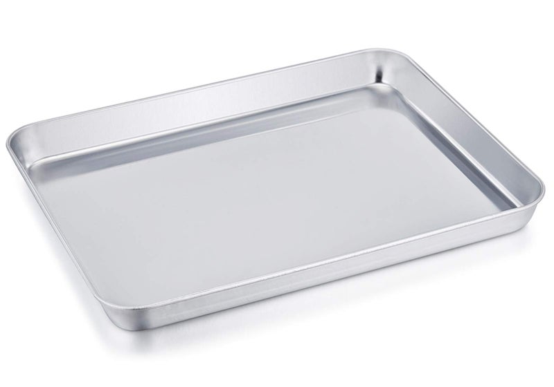 TeamFar Stainless Steel Compact Toaster Oven Pan Tray Ovenware Professional, 8''x10.5''x1'', Heavy Duty & Healthy, Deep Edge, Superior Mirror Finish, Dishwasher Safe - Image 1